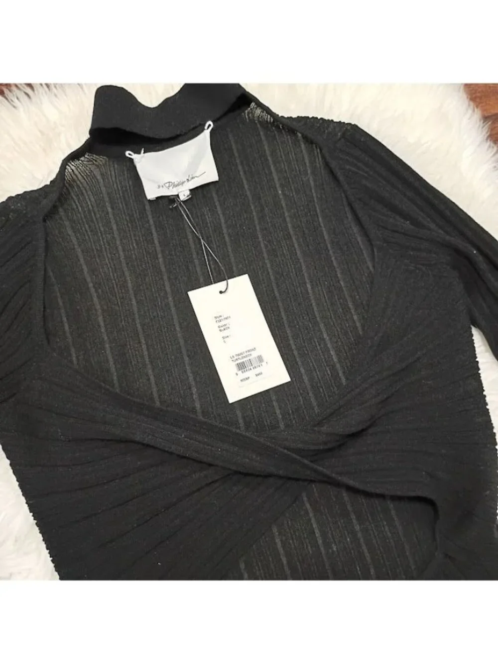3.1 Phillip Lim Black Ribbed Twist-Front Turtleneck Long Sleeve Top Size L - Picture 7 of 15